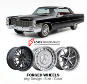 CUSTOM CLASSIC VINTAGE RESTOMOD RETRO OLD SCHOOL FORGED WHEELS RIMS for CADILLAC DEVILLE 1965 - 1970
Custom forged wheels for classic American muscle cars. Ideal for restomod builds, vintage restorations, and show cars. Deep dish and retro styling available.

We manufacture premium quality forged wheels rims for Cadillac DeVille 1965 - 1970 in any design, size, color.

THIS WHEEL DESIGN CAN BE CUSTOM-MADE FOR YOUR CAR IN ANY SIZE AND COLOR OPTIONS
Available in monoblock, 2-piece, 3-piece, duoblock, beadlock