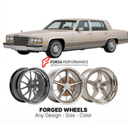 CUSTOM CLASSIC VINTAGE RESTOMOD RETRO OLD SCHOOL FORGED WHEELS RIMS for CADILLAC DEVILLE 1985 - 1990
Custom forged wheels for classic American muscle cars. Ideal for restomod builds, vintage restorations, and show cars. Deep dish and retro styling available.

We manufacture premium quality forged wheels rims for Cadillac DeVille 1985 - 1990 in any design, size, color.

THIS WHEEL DESIGN CAN BE CUSTOM-MADE FOR YOUR CAR IN ANY SIZE AND COLOR OPTIONS
Available in monoblock, 2-piece, 3-piece, duoblock, beadlock