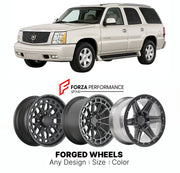 FORGED WHEELS RIMS for CADILLAC ESCALADE 2002 - 2006

Custom forged wheels for Cadillac Escalade 2002 - 2006. Made-to-order monoblock, 2-piece and 3-piece rims in custom sizes, offsets, colors and finishes with guaranteed fitment.

We manufacture premium quality forged wheels rims for Cadillac Escalade 2002 - 2006 in any design, size, color.

THIS WHEEL DESIGN CAN BE CUSTOM-MADE FOR YOUR CAR IN ANY SIZE AND COLOR OPTIONS
Available in monoblock, 2-piece, 3-piece, duoblock, beadlock
3D wheel renderings are pr