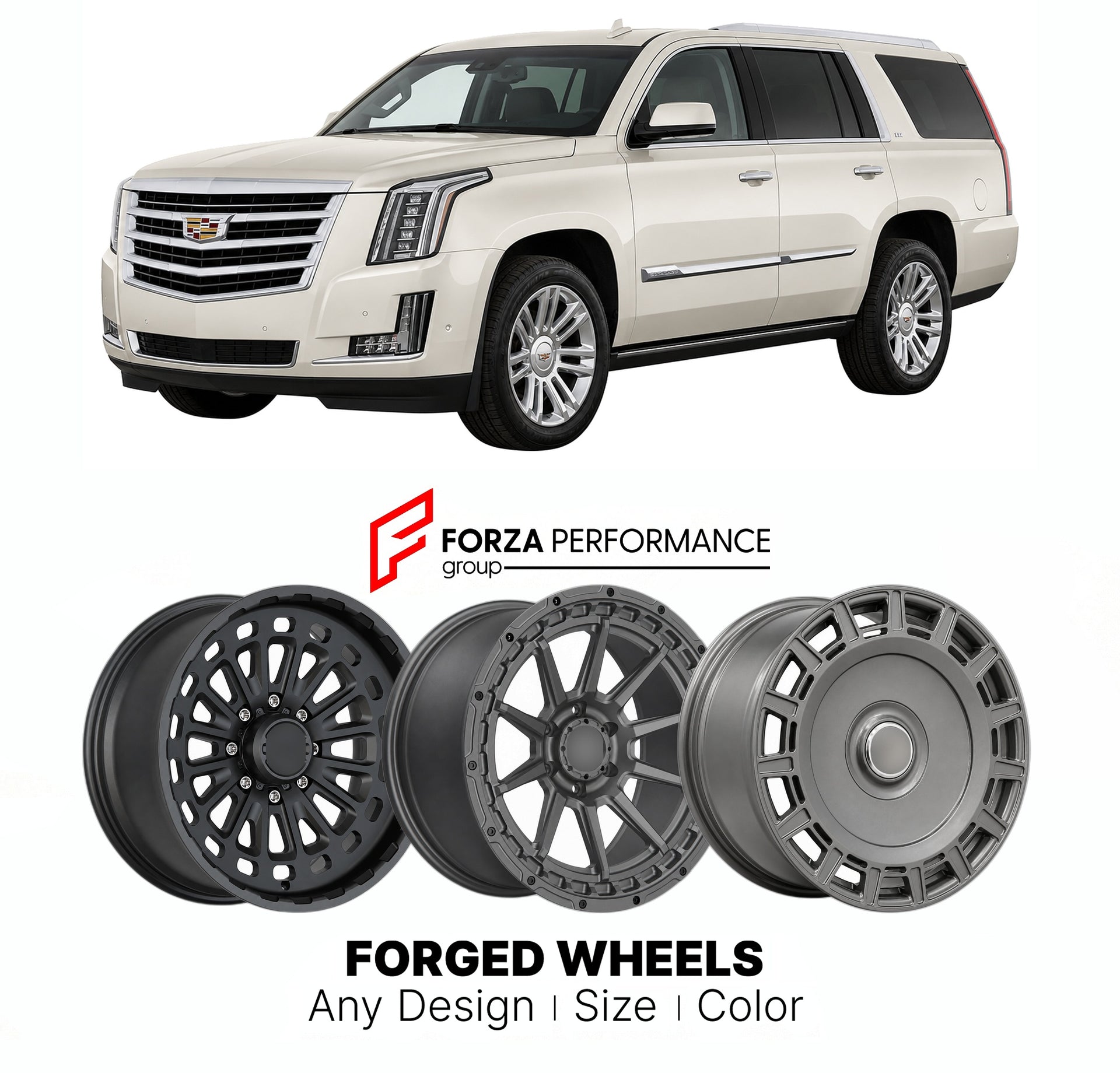 FORGED WHEELS RIMS for CADILLAC ESCALADE 2015 - 2020

Custom forged wheels for Cadillac Escalade 2015 - 2020. Made-to-order monoblock, 2-piece and 3-piece rims in custom sizes, offsets, colors and finishes with guaranteed fitment.

We manufacture premium quality forged wheels rims for Cadillac Escalade 2015 - 2020 in any design, size, color.

THIS WHEEL DESIGN CAN BE CUSTOM-MADE FOR YOUR CAR IN ANY SIZE AND COLOR OPTIONS
Available in monoblock, 2-piece, 3-piece, duoblock, beadlock
3D wheel renderings are pr