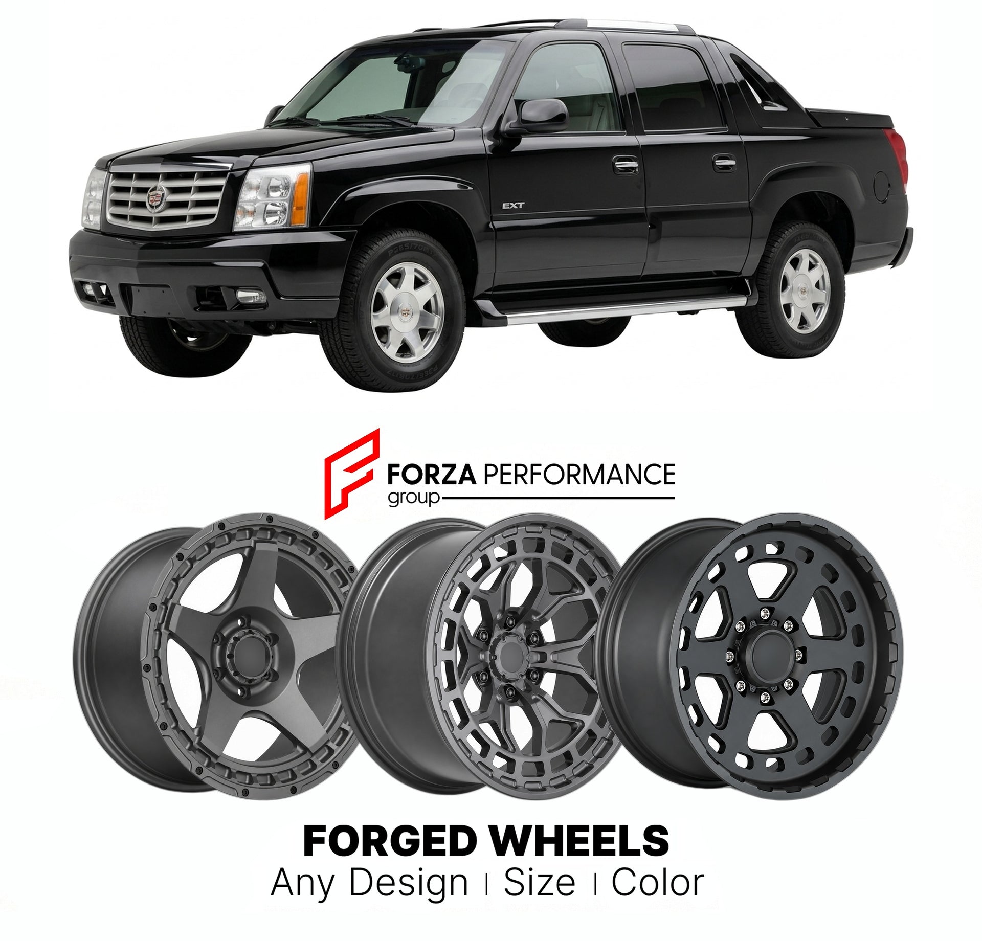 FORGED WHEELS RIMS for CADILLAC ESCALADE EXT 2002 - 2013

Custom forged wheels for Cadillac Escalade EXT 2002 - 2013. Made-to-order monoblock, 2-piece and 3-piece rims in custom sizes, offsets, colors and finishes with guaranteed fitment.

We manufacture premium quality forged wheels rims for Cadillac Escalade EXT 2002 - 2013 in any design, size, color.

THIS WHEEL DESIGN CAN BE CUSTOM-MADE FOR YOUR CAR IN ANY SIZE AND COLOR OPTIONS
Available in monoblock, 2-piece, 3-piece, duoblock, beadlock
3D wheel rende