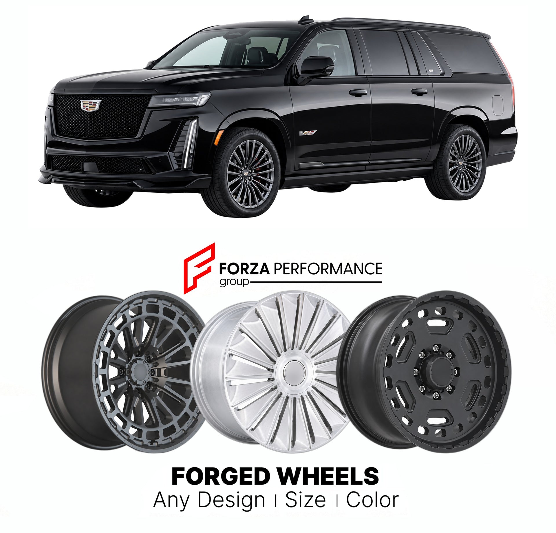 FORGED WHEELS RIMS for CADILLAC ESCALADE V-SERIES 1999+

Custom forged wheels for Cadillac Escalade V-Series 1999+. Made-to-order monoblock, 2-piece and 3-piece rims in custom sizes, offsets, colors and finishes with guaranteed fitment.

We manufacture premium quality forged wheels rims for Cadillac Escalade V-Series 1999+ in any design, size, color.

THIS WHEEL DESIGN CAN BE CUSTOM-MADE FOR YOUR CAR IN ANY SIZE AND COLOR OPTIONS
Available in monoblock, 2-piece, 3-piece, duoblock, beadlock
3D wheel renderin