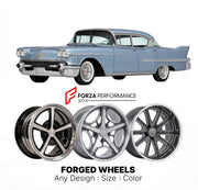 CUSTOM CLASSIC VINTAGE RESTOMOD RETRO OLD SCHOOL FORGED WHEELS RIMS for CADILLAC FLEETWOOD 1958 - 1960
Custom forged wheels for classic American muscle cars. Ideal for restomod builds, vintage restorations, and show cars. Deep dish and retro styling available.

We manufacture premium quality forged wheels rims for Cadillac Fleetwood 1958 - 1960 in any design, size, color.

THIS WHEEL DESIGN CAN BE CUSTOM-MADE FOR YOUR CAR IN ANY SIZE AND COLOR OPTIONS
Available in monoblock, 2-piece, 3-piece, duoblock, bead