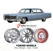 CUSTOM CLASSIC VINTAGE RESTOMOD RETRO OLD SCHOOL FORGED WHEELS RIMS for CADILLAC FLEETWOOD 1965 - 1970
Custom forged wheels for classic American muscle cars. Ideal for restomod builds, vintage restorations, and show cars. Deep dish and retro styling available.

We manufacture premium quality forged wheels rims for Cadillac Fleetwood 1965 - 1970 in any design, size, color.

THIS WHEEL DESIGN CAN BE CUSTOM-MADE FOR YOUR CAR IN ANY SIZE AND COLOR OPTIONS
Available in monoblock, 2-piece, 3-piece, duoblock, bead