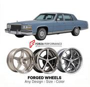 CUSTOM CLASSIC VINTAGE RESTOMOD RETRO OLD SCHOOL FORGED WHEELS RIMS for CADILLAC FLEETWOOD 1977 - 1984
Custom forged wheels for classic American muscle cars. Ideal for restomod builds, vintage restorations, and show cars. Deep dish and retro styling available.

We manufacture premium quality forged wheels rims for Cadillac Fleetwood 1977 - 1984 in any design, size, color.

THIS WHEEL DESIGN CAN BE CUSTOM-MADE FOR YOUR CAR IN ANY SIZE AND COLOR OPTIONS
Available in monoblock, 2-piece, 3-piece, duoblock, bead