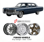 CUSTOM CLASSIC VINTAGE RESTOMOD RETRO OLD SCHOOL FORGED WHEELS RIMS for CADILLAC FLEETWOOD SEVENTY-FIVE 1965 - 1970
Custom forged wheels for classic American muscle cars. Ideal for restomod builds, vintage restorations, and show cars. Deep dish and retro styling available.

We manufacture premium quality forged wheels rims for Cadillac Fleetwood Seventy-Five 1965 - 1970 in any design, size, color.

THIS WHEEL DESIGN CAN BE CUSTOM-MADE FOR YOUR CAR IN ANY SIZE AND COLOR OPTIONS
Available in monoblock, 2-piec
