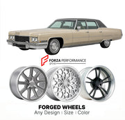 CUSTOM CLASSIC VINTAGE RESTOMOD RETRO OLD SCHOOL FORGED WHEELS RIMS for CADILLAC FLEETWOOD SEVENTY-FIVE 1971 - 1976
Custom forged wheels for classic American muscle cars. Ideal for restomod builds, vintage restorations, and show cars. Deep dish and retro styling available.

We manufacture premium quality forged wheels rims for Cadillac Fleetwood Seventy-Five 1971 - 1976 in any design, size, color.

THIS WHEEL DESIGN CAN BE CUSTOM-MADE FOR YOUR CAR IN ANY SIZE AND COLOR OPTIONS
Available in monoblock, 2-piec