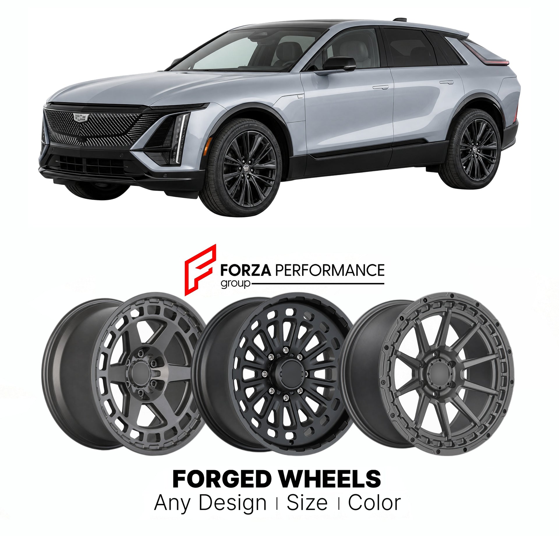 FORGED WHEELS RIMS for CADILLAC LYRIQ SPORT 2023+

Custom forged wheels for Cadillac Lyriq Sport 2023+. Made-to-order monoblock, 2-piece and 3-piece rims in custom sizes, offsets, colors and finishes with guaranteed fitment.

We manufacture premium quality forged wheels rims for Cadillac Lyriq Sport 2023+ in any design, size, color.

THIS WHEEL DESIGN CAN BE CUSTOM-MADE FOR YOUR CAR IN ANY SIZE AND COLOR OPTIONS
Available in monoblock, 2-piece, 3-piece, duoblock, beadlock
3D wheel renderings are provided ac