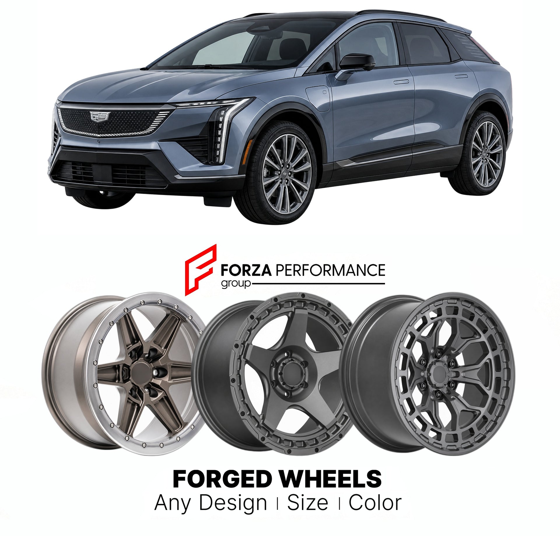 FORGED WHEELS RIMS for CADILLAC OPTIQ LUXURY 2025+

Custom forged wheels for Cadillac Optiq Luxury 2025+. Made-to-order monoblock, 2-piece and 3-piece rims in custom sizes, offsets, colors and finishes with guaranteed fitment.

We manufacture premium quality forged wheels rims for Cadillac Optiq Luxury 2025+ in any design, size, color.

THIS WHEEL DESIGN CAN BE CUSTOM-MADE FOR YOUR CAR IN ANY SIZE AND COLOR OPTIONS
Available in monoblock, 2-piece, 3-piece, duoblock, beadlock
3D wheel renderings are provided