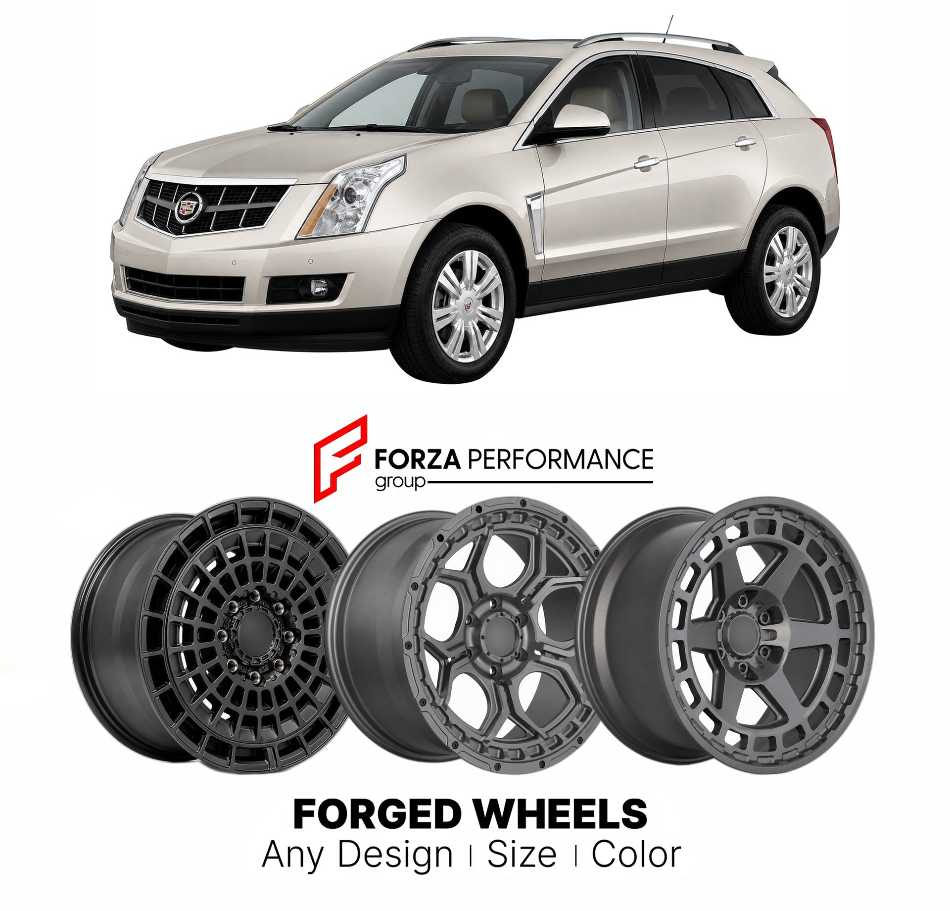 FORGED WHEELS RIMS for CADILLAC SRX GMT166 2010 - 2016

Custom forged wheels for Cadillac SRX GMT166 2010 - 2016. Made-to-order monoblock, 2-piece and 3-piece rims in custom sizes, offsets, colors and finishes with guaranteed fitment.

We manufacture premium quality forged wheels rims for Cadillac SRX GMT166 2010 - 2016 in any design, size, color.

THIS WHEEL DESIGN CAN BE CUSTOM-MADE FOR YOUR CAR IN ANY SIZE AND COLOR OPTIONS
Available in monoblock, 2-piece, 3-piece, duoblock, beadlock
3D wheel renderings 