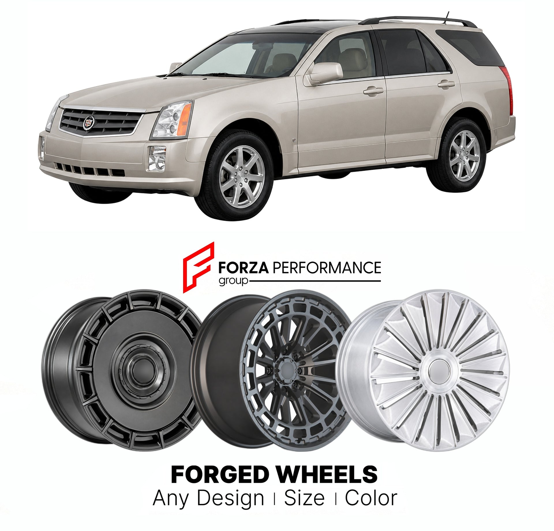 FORGED WHEELS RIMS for CADILLAC SRX PREMIUM 2004 - 2016

Custom forged wheels for Cadillac SRX Premium 2004 - 2016. Made-to-order monoblock, 2-piece and 3-piece rims in custom sizes, offsets, colors and finishes with guaranteed fitment.

We manufacture premium quality forged wheels rims for Cadillac SRX Premium 2004 - 2016 in any design, size, color.

THIS WHEEL DESIGN CAN BE CUSTOM-MADE FOR YOUR CAR IN ANY SIZE AND COLOR OPTIONS
Available in monoblock, 2-piece, 3-piece, duoblock, beadlock
3D wheel renderin