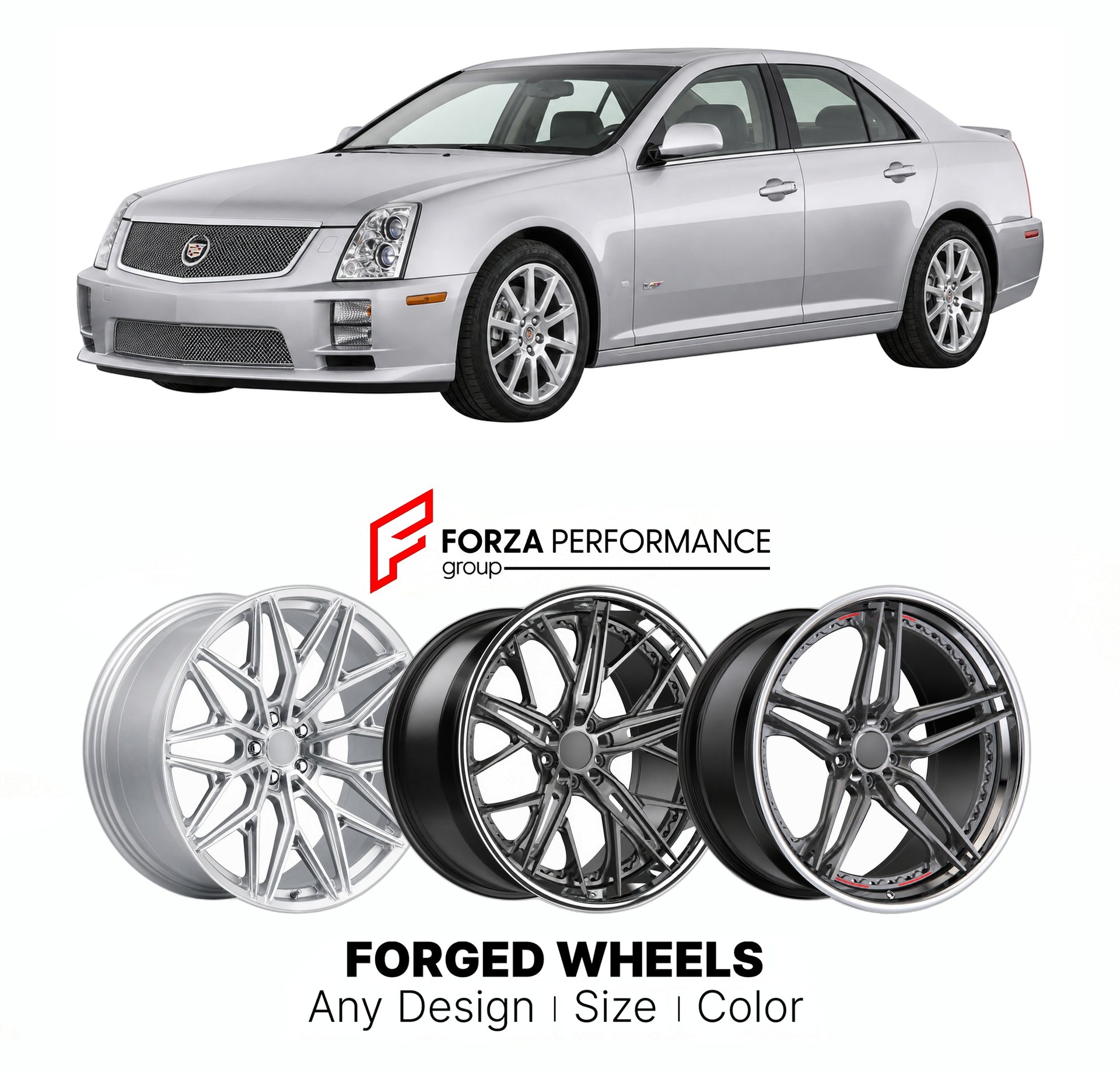 FORGED WHEELS RIMS for CADILLAC STS-V 2006 - 2009

Custom forged wheels for Cadillac STS-V 2006 - 2009. Made-to-order monoblock, 2-piece and 3-piece rims in custom sizes, offsets, colors and finishes with guaranteed fitment.

We manufacture premium quality forged wheels rims for Cadillac STS-V 2006 - 2009 in any design, size, color.

THIS WHEEL DESIGN CAN BE CUSTOM-MADE FOR YOUR CAR IN ANY SIZE AND COLOR OPTIONS
Available in monoblock, 2-piece, 3-piece, duoblock, beadlock
3D wheel renderings are provided ac