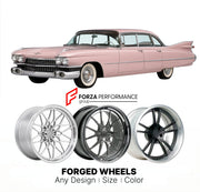 CUSTOM CLASSIC VINTAGE RESTOMOD RETRO OLD SCHOOL FORGED WHEELS RIMS for CADILLAC SEDAN DE VILLE 1959 - 1960
Custom forged wheels for classic American muscle cars. Ideal for restomod builds, vintage restorations, and show cars. Deep dish and retro styling available.

We manufacture premium quality forged wheels rims for Cadillac Sedan de Ville 1959 - 1960 in any design, size, color.

THIS WHEEL DESIGN CAN BE CUSTOM-MADE FOR YOUR CAR IN ANY SIZE AND COLOR OPTIONS
Available in monoblock, 2-piece, 3-piece, duob