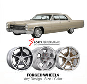 CUSTOM CLASSIC VINTAGE RESTOMOD RETRO OLD SCHOOL FORGED WHEELS RIMS for CADILLAC SEDAN DE VILLE 1965 - 1970
Custom forged wheels for classic American muscle cars. Ideal for restomod builds, vintage restorations, and show cars. Deep dish and retro styling available.

We manufacture premium quality forged wheels rims for Cadillac Sedan de Ville 1965 - 1970 in any design, size, color.

THIS WHEEL DESIGN CAN BE CUSTOM-MADE FOR YOUR CAR IN ANY SIZE AND COLOR OPTIONS
Available in monoblock, 2-piece, 3-piece, duob