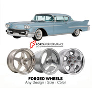 CUSTOM CLASSIC VINTAGE RESTOMOD RETRO OLD SCHOOL FORGED WHEELS RIMS for CADILLAC SERIES 70 1958 - 1987
Custom forged wheels for classic American muscle cars. Ideal for restomod builds, vintage restorations, and show cars. Deep dish and retro styling available.

We manufacture premium quality forged wheels rims for Cadillac Series 70 1958 - 1987 in any design, size, color.

THIS WHEEL DESIGN CAN BE CUSTOM-MADE FOR YOUR CAR IN ANY SIZE AND COLOR OPTIONS
Available in monoblock, 2-piece, 3-piece, duoblock, bead