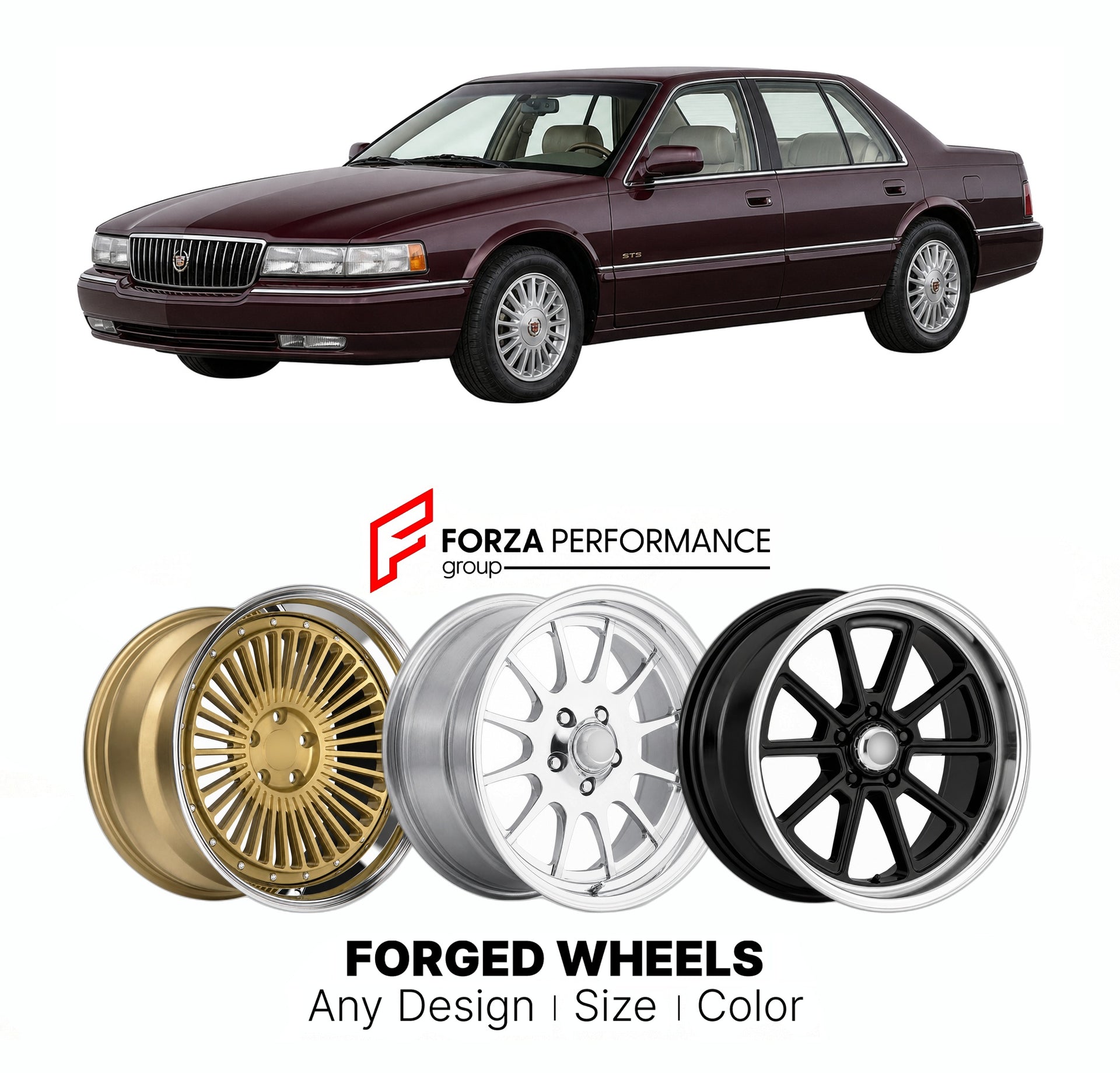 FORGED WHEELS RIMS for CADILLAC SEVILLE STS 1992 - 2004

Custom forged wheels for Cadillac Seville STS 1992 - 2004. Made-to-order monoblock, 2-piece and 3-piece rims in custom sizes, offsets, colors and finishes with guaranteed fitment.

We manufacture premium quality forged wheels rims for Cadillac Seville STS 1992 - 2004 in any design, size, color.

THIS WHEEL DESIGN CAN BE CUSTOM-MADE FOR YOUR CAR IN ANY SIZE AND COLOR OPTIONS
Available in monoblock, 2-piece, 3-piece, duoblock, beadlock
3D wheel renderin