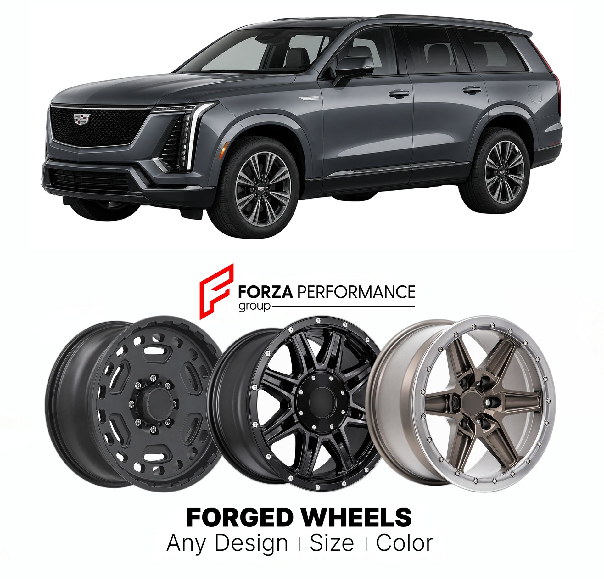 FORGED WHEELS RIMS for CADILLAC VISTIQ 2026+

Custom forged wheels for Cadillac Vistiq 2026+. Made-to-order monoblock, 2-piece and 3-piece rims in custom sizes, offsets, colors and finishes with guaranteed fitment.

We manufacture premium quality forged wheels rims for Cadillac Vistiq 2026+ in any design, size, color.

THIS WHEEL DESIGN CAN BE CUSTOM-MADE FOR YOUR CAR IN ANY SIZE AND COLOR OPTIONS
Available in monoblock, 2-piece, 3-piece, duoblock, beadlock
3D wheel renderings are provided according to the 