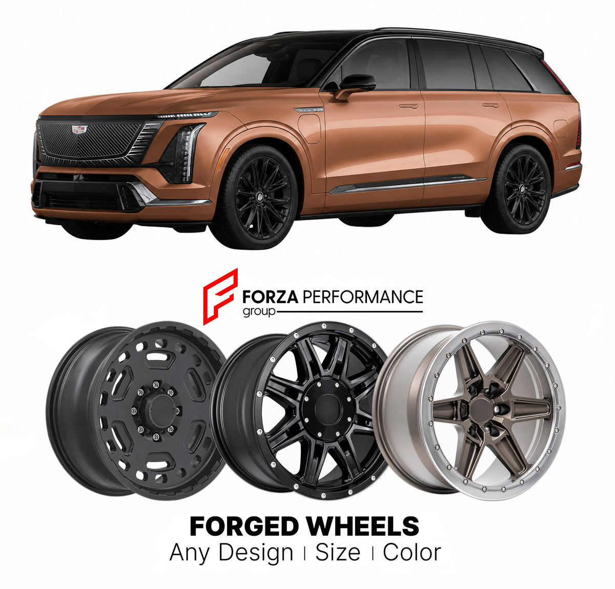 FORGED WHEELS RIMS for CADILLAC VISTIQ 2027+

Custom forged wheels for Cadillac Vistiq 2027+. Made-to-order monoblock, 2-piece and 3-piece rims in custom sizes, offsets, colors and finishes with guaranteed fitment.

We manufacture premium quality forged wheels rims for Cadillac Vistiq 2027+ in any design, size, color.

WHEEL SIZE:

Front: 22 x 10 ET 40
Rear: 22 x 10 ET 40
PCD: 6 x 139.7
CB: 78.1
Material: 6061-T6 Forged Aluminum
THIS WHEEL DESIGN CAN BE CUSTOM-MADE FOR YOUR CAR IN ANY SIZE AND COLOR OPTIONS