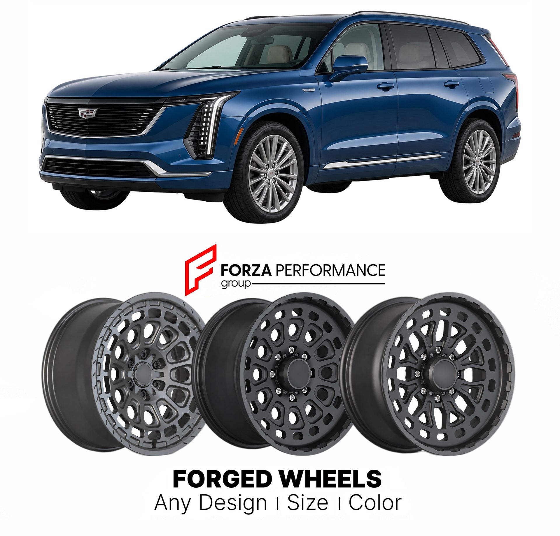 FORGED WHEELS RIMS for CADILLAC VISTIQ PLATINUM 2026+

Custom forged wheels for Cadillac Vistiq Platinum 2026+. Made-to-order monoblock, 2-piece and 3-piece rims in custom sizes, offsets, colors and finishes with guaranteed fitment.

We manufacture premium quality forged wheels rims for Cadillac Vistiq Platinum 2026+ in any design, size, color.

THIS WHEEL DESIGN CAN BE CUSTOM-MADE FOR YOUR CAR IN ANY SIZE AND COLOR OPTIONS
Available in monoblock, 2-piece, 3-piece, duoblock, beadlock
3D wheel renderings are