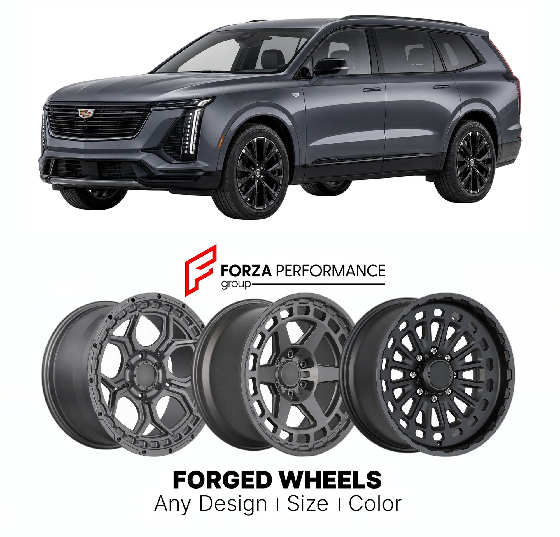 FORGED WHEELS RIMS for CADILLAC VISTIQ SPORT 2026+

Custom forged wheels for Cadillac Vistiq Sport 2026+. Made-to-order monoblock, 2-piece and 3-piece rims in custom sizes, offsets, colors and finishes with guaranteed fitment.

We manufacture premium quality forged wheels rims for Cadillac Vistiq Sport 2026+ in any design, size, color.

THIS WHEEL DESIGN CAN BE CUSTOM-MADE FOR YOUR CAR IN ANY SIZE AND COLOR OPTIONS
Available in monoblock, 2-piece, 3-piece, duoblock, beadlock
3D wheel renderings are provided