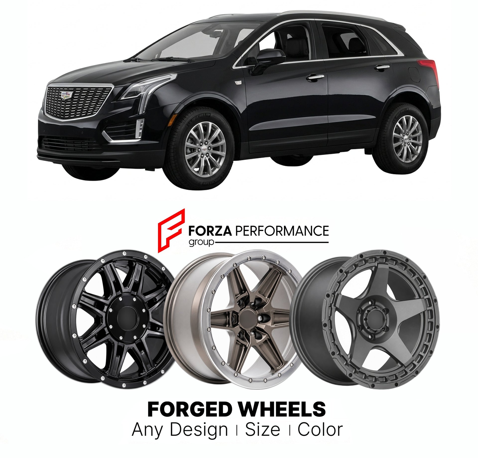 FORGED WHEELS RIMS for CADILLAC XT5 2017+

Custom forged wheels for Cadillac XT5 2017+. Made-to-order monoblock, 2-piece and 3-piece rims in custom sizes, offsets, colors and finishes with guaranteed fitment.

We manufacture premium quality forged wheels rims for Cadillac XT5 2017+ in any design, size, color.

THIS WHEEL DESIGN CAN BE CUSTOM-MADE FOR YOUR CAR IN ANY SIZE AND COLOR OPTIONS
Available in monoblock, 2-piece, 3-piece, duoblock, beadlock
3D wheel renderings are provided according to the exact dim