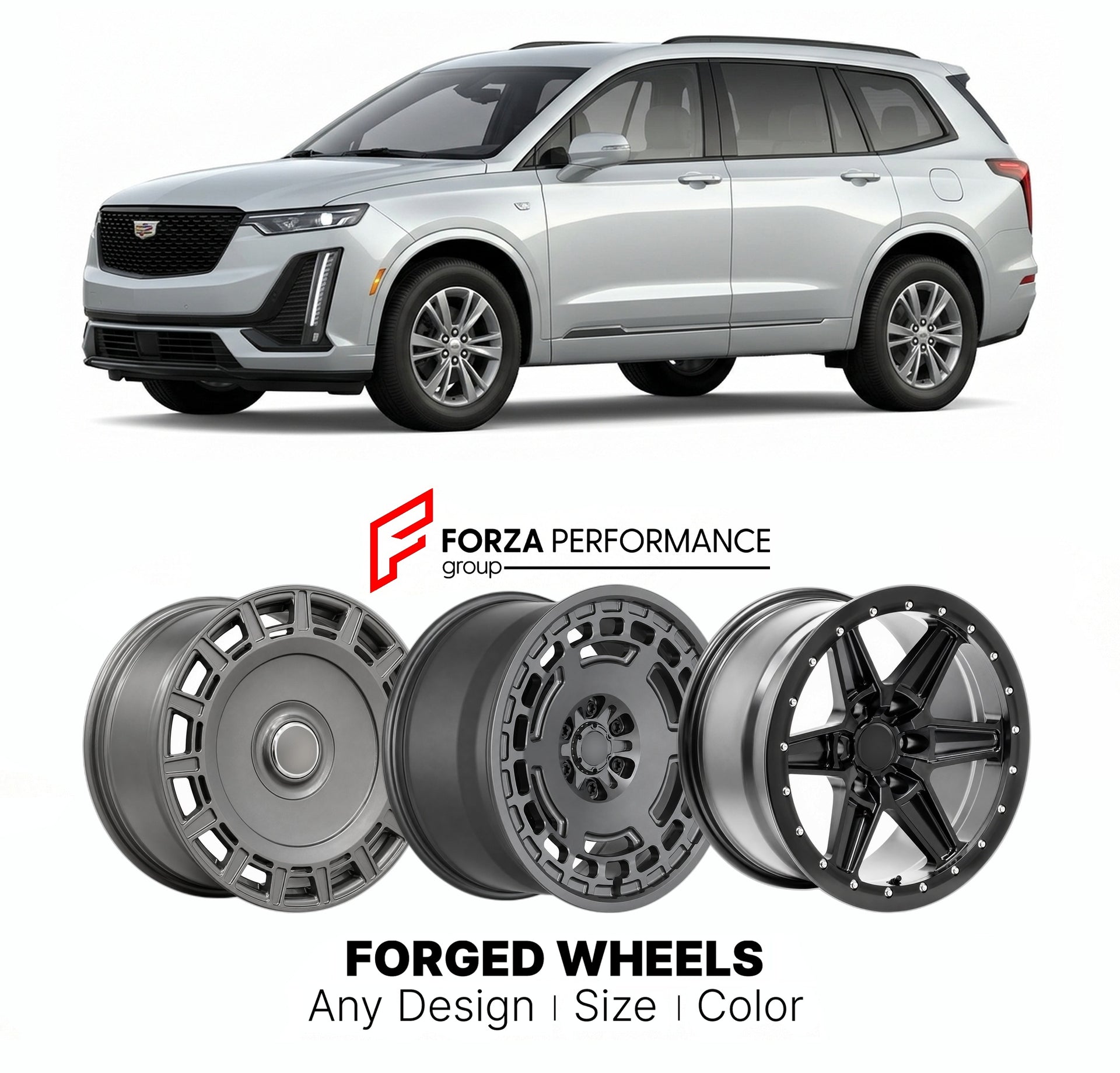 FORGED WHEELS RIMS for CADILLAC XT6 2020+

Custom forged wheels for Cadillac XT6 2020+. Made-to-order monoblock, 2-piece and 3-piece rims in custom sizes, offsets, colors and finishes with guaranteed fitment.

We manufacture premium quality forged wheels rims for Cadillac XT6 2020+ in any design, size, color.

THIS WHEEL DESIGN CAN BE CUSTOM-MADE FOR YOUR CAR IN ANY SIZE AND COLOR OPTIONS
Available in monoblock, 2-piece, 3-piece, duoblock, beadlock
3D wheel renderings are provided according to the exact dim