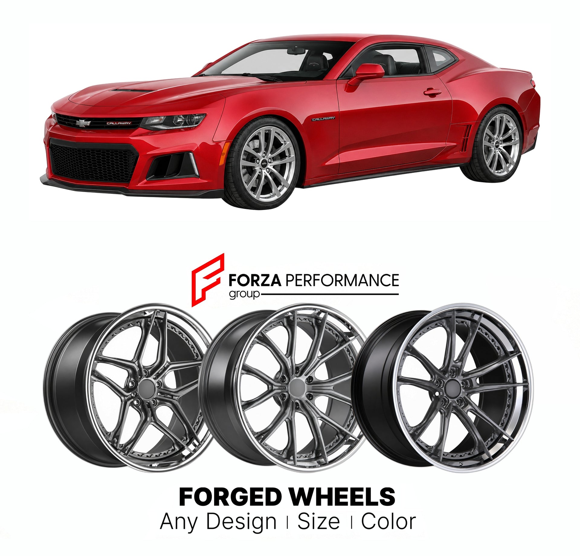 FORGED WHEELS RIMS for CALLAWAY CAMARO 2010 - 2024

Custom forged wheels for Callaway Camaro 2010 - 2024. Made-to-order monoblock, 2-piece and 3-piece rims in custom sizes, offsets, colors and finishes with guaranteed fitment.

We manufacture premium quality forged wheels rims for Callaway Camaro 2010 - 2024 in any design, size, color.

THIS WHEEL DESIGN CAN BE CUSTOM-MADE FOR YOUR CAR IN ANY SIZE AND COLOR OPTIONS
Available in monoblock, 2-piece, 3-piece, duoblock, beadlock
3D wheel renderings are provided