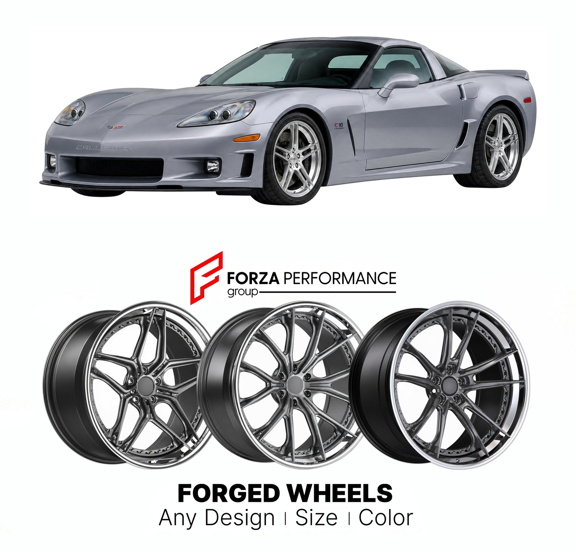 FORGED WHEELS RIMS for CALLAWAY CORVETTE C16 C4 C5 C6 C7 C8 1990+

Custom forged wheels for Callaway Corvette C16 C4 C5 C6 C7 C8 1990+. Made-to-order monoblock, 2-piece and 3-piece rims in custom sizes, offsets, colors and finishes with guaranteed fitment.

We manufacture premium quality forged wheels rims for Callaway Corvette C16 C4 C5 C6 C7 C8 1990+ in any design, size, color.

THIS WHEEL DESIGN CAN BE CUSTOM-MADE FOR YOUR CAR IN ANY SIZE AND COLOR OPTIONS
Available in monoblock, 2-piece, 3-piece, duoblo