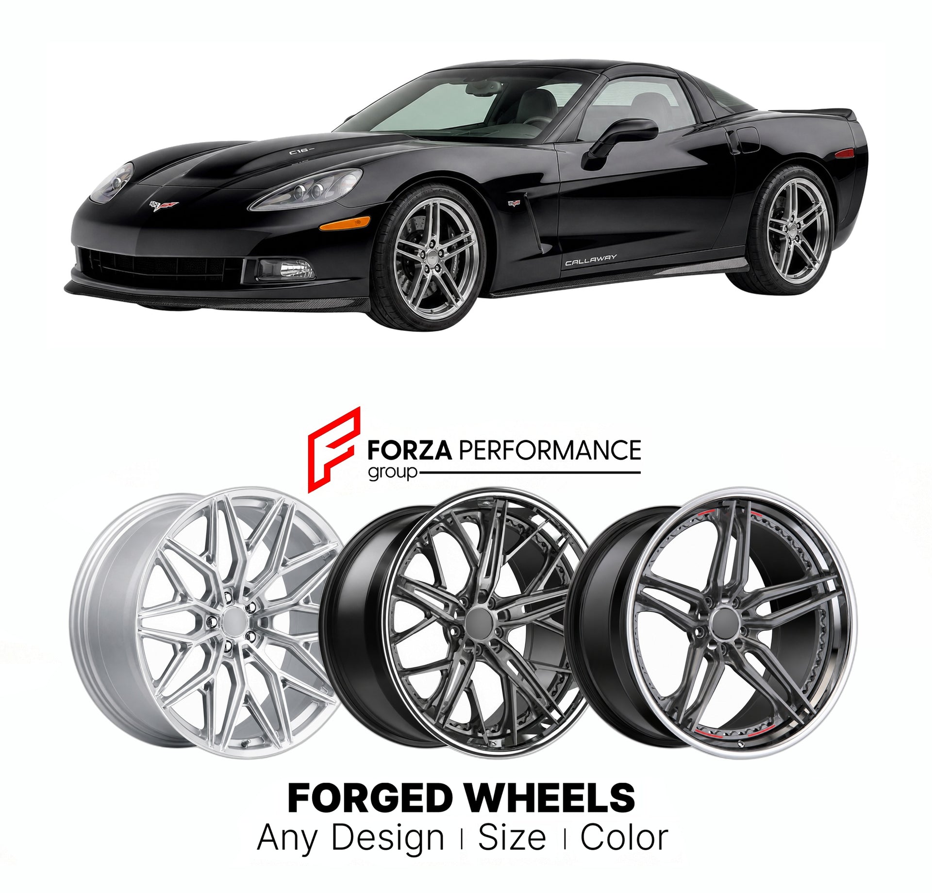 FORGED WHEELS RIMS for CALLAWAY CORVETTE SC606 SC627 2005 - 2013

Custom forged wheels for Callaway Corvette SC606 SC627 2005 - 2013. Made-to-order monoblock, 2-piece and 3-piece rims in custom sizes, offsets, colors and finishes with guaranteed fitment.

We manufacture premium quality forged wheels rims for Callaway Corvette SC606 SC627 2005 - 2013 in any design, size, color.

THIS WHEEL DESIGN CAN BE CUSTOM-MADE FOR YOUR CAR IN ANY SIZE AND COLOR OPTIONS
Available in monoblock, 2-piece, 3-piece, duoblock,