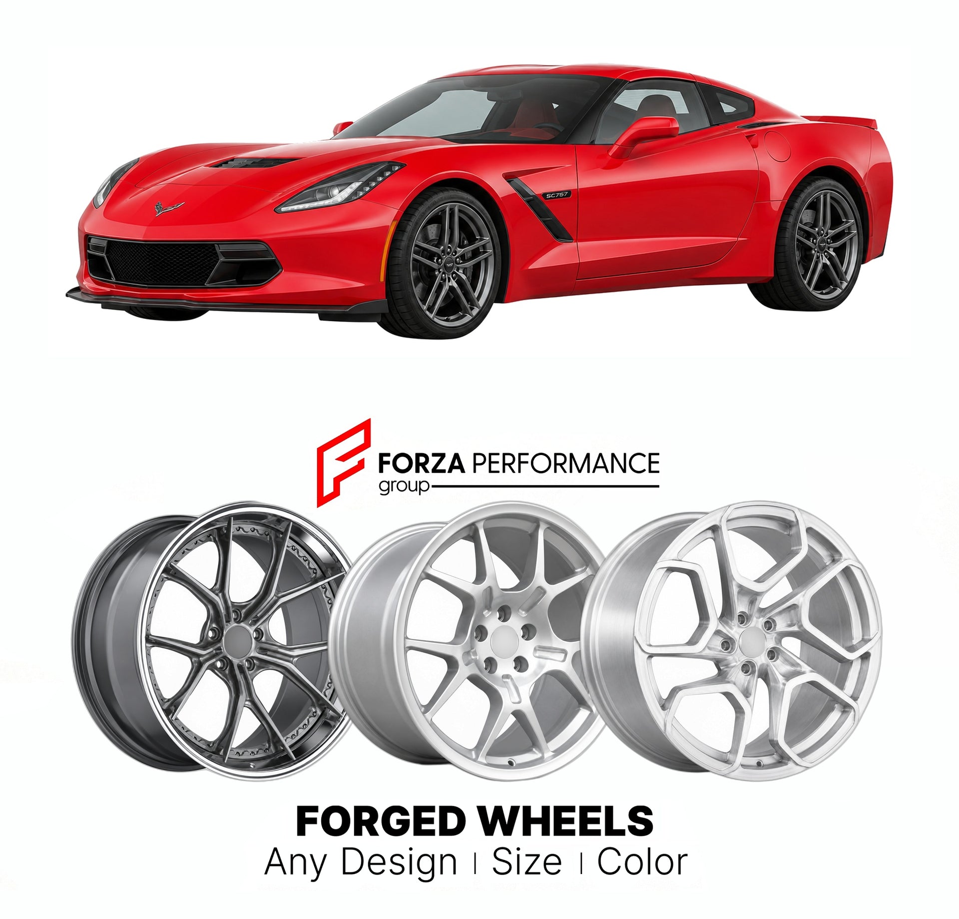 FORGED WHEELS RIMS for CALLAWAY CORVETTE SC757 2014 - 2019

Custom forged wheels for Callaway Corvette SC757 2014 - 2019. Made-to-order monoblock, 2-piece and 3-piece rims in custom sizes, offsets, colors and finishes with guaranteed fitment.

We manufacture premium quality forged wheels rims for Callaway Corvette SC757 2014 - 2019 in any design, size, color.

THIS WHEEL DESIGN CAN BE CUSTOM-MADE FOR YOUR CAR IN ANY SIZE AND COLOR OPTIONS
Available in monoblock, 2-piece, 3-piece, duoblock, beadlock
3D wheel