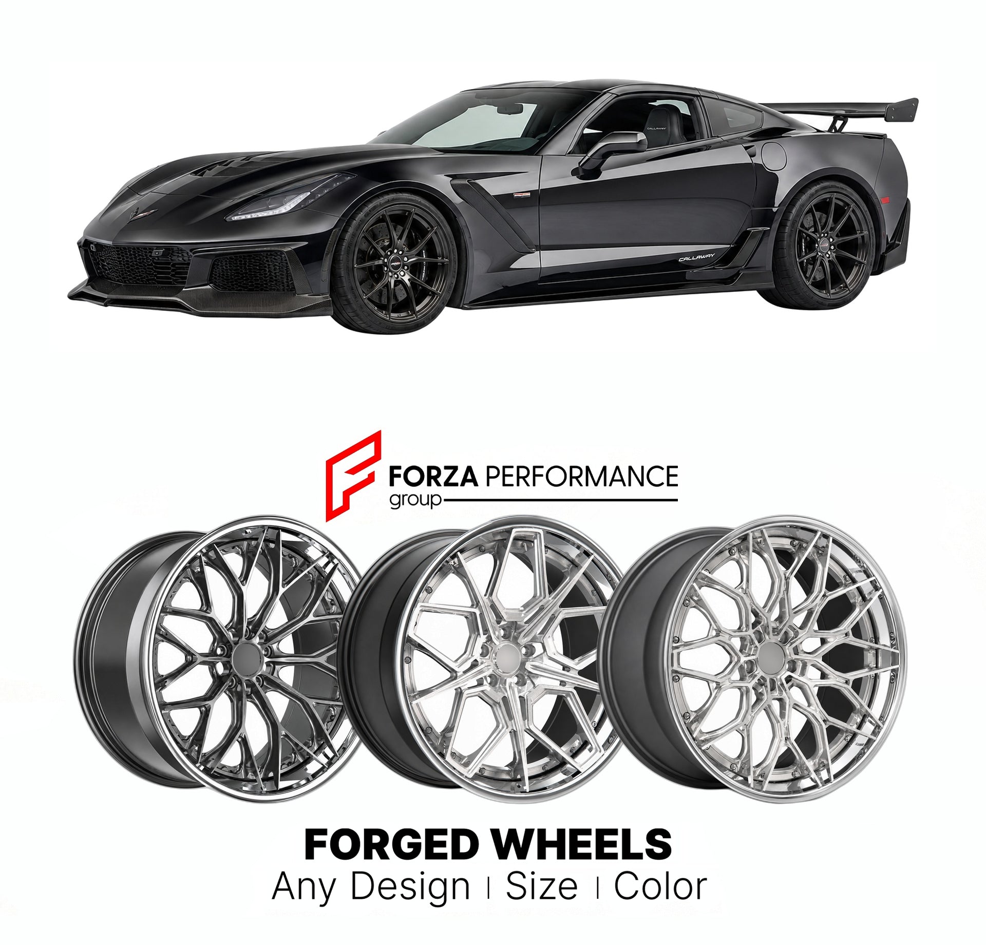 FORGED WHEELS RIMS for CALLAWAY CORVETTE SC757 C4 C5 C6 C7 C8 1990+

Custom forged wheels for Callaway Corvette SC757 C4 C5 C6 C7 C8 1990+. Made-to-order monoblock, 2-piece and 3-piece rims in custom sizes, offsets, colors and finishes with guaranteed fitment.

We manufacture premium quality forged wheels rims for Callaway Corvette SC757 C4 C5 C6 C7 C8 1990+ in any design, size, color.

THIS WHEEL DESIGN CAN BE CUSTOM-MADE FOR YOUR CAR IN ANY SIZE AND COLOR OPTIONS
Available in monoblock, 2-piece, 3-piece, 