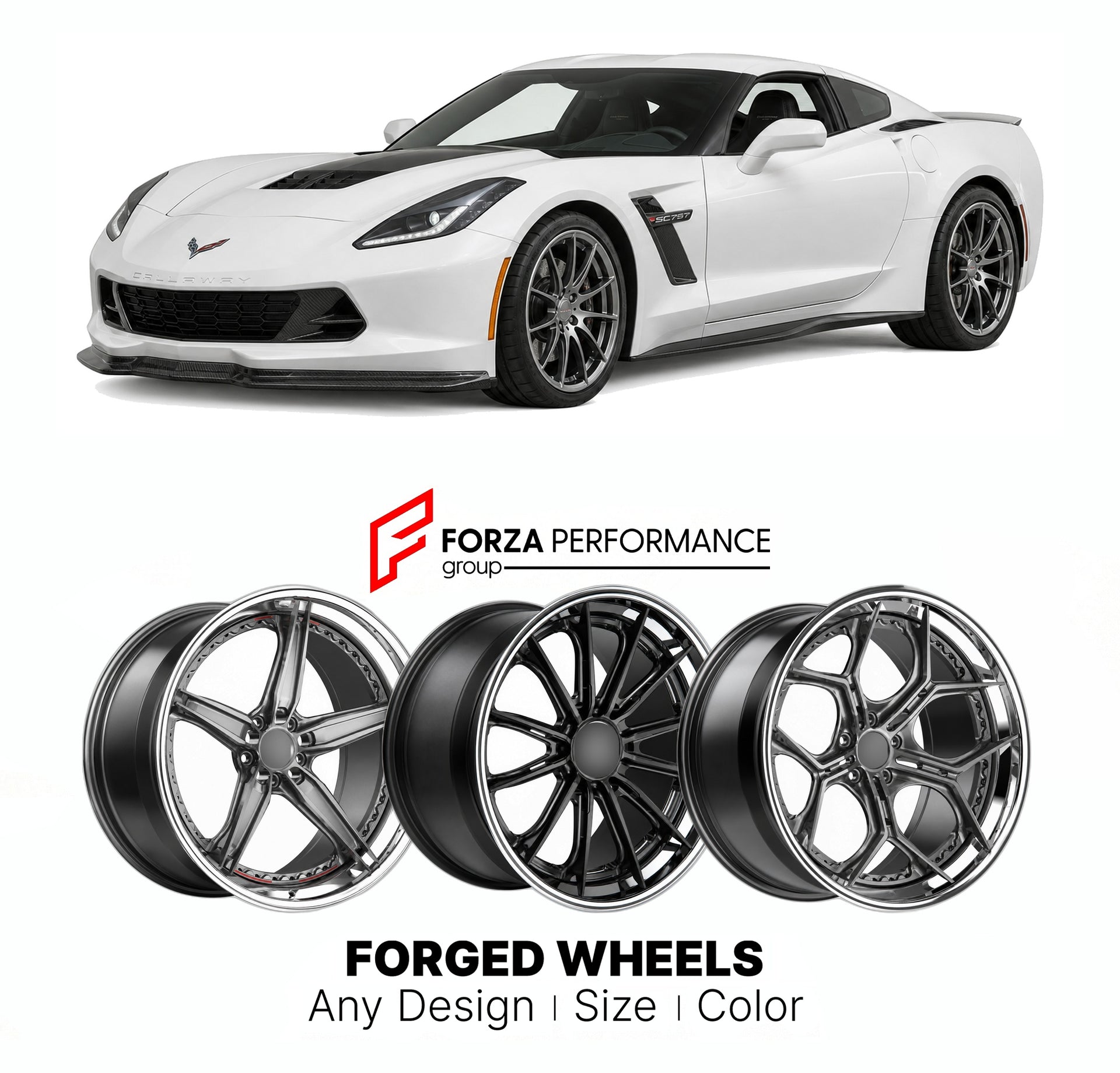 FORGED WHEELS RIMS for CALLAWAY CORVETTE SC757 SC627 2014 - 2019

Custom forged wheels for Callaway Corvette SC757 SC627 2014 - 2019. Made-to-order monoblock, 2-piece and 3-piece rims in custom sizes, offsets, colors and finishes with guaranteed fitment.

We manufacture premium quality forged wheels rims for Callaway Corvette SC757 SC627 2014 - 2019 in any design, size, color.

THIS WHEEL DESIGN CAN BE CUSTOM-MADE FOR YOUR CAR IN ANY SIZE AND COLOR OPTIONS
Available in monoblock, 2-piece, 3-piece, duoblock,
