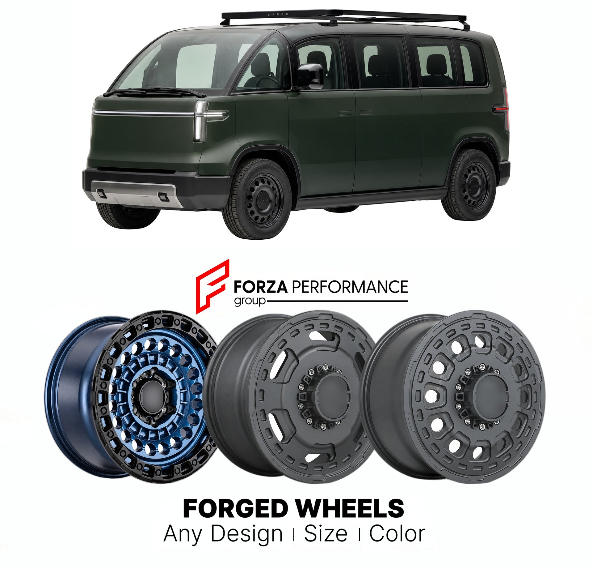 FORGED WHEELS RIMS for CANOO LIFESTYLE VEHICLE ADVENTURE ANNOUNCED LOW-VOLUME 2022 - 2025

Custom forged wheels for Canoo Lifestyle Vehicle Adventure Announced Low-Volume 2022 - 2025. Made-to-order monoblock, 2-piece and 3-piece rims in custom sizes, offsets, colors and finishes with guaranteed fitment.

We manufacture premium quality forged wheels rims for Canoo Lifestyle Vehicle Adventure Announced Low-Volume 2022 - 2025 in any design, size, color.

THIS WHEEL DESIGN CAN BE CUSTOM-MADE FOR YOUR CAR IN ANY
