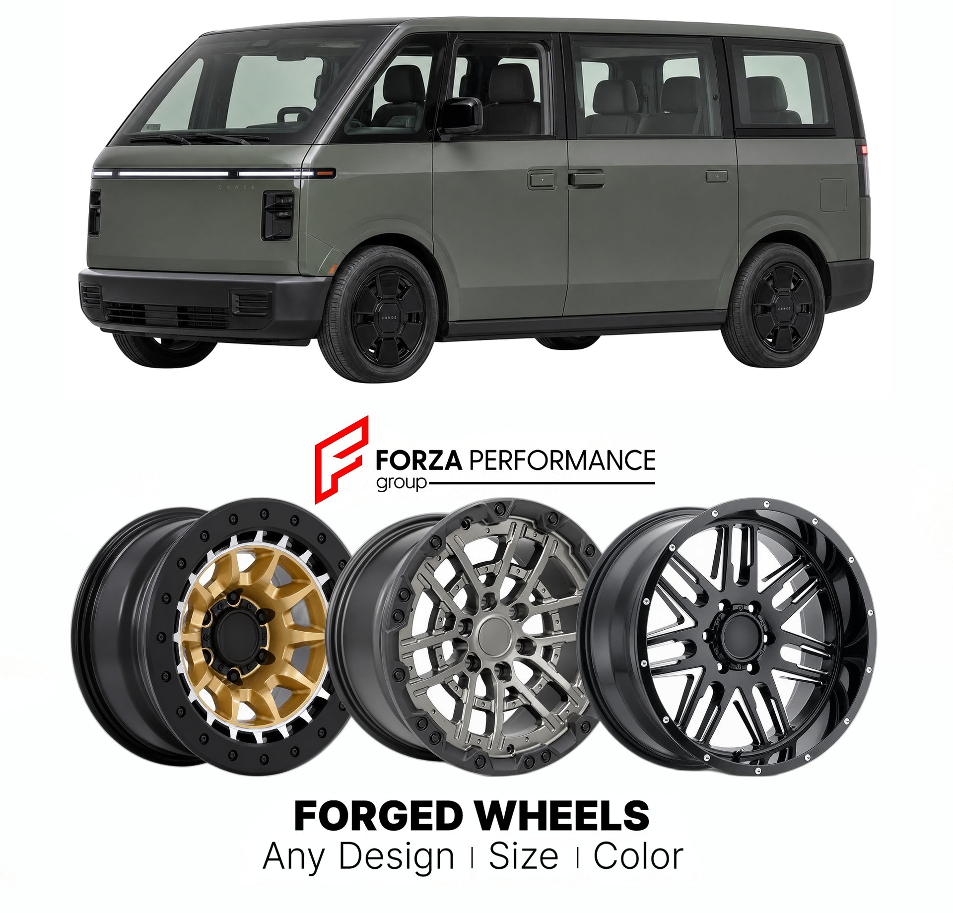 FORGED WHEELS RIMS for CANOO LIFESTYLE VEHICLE BASE ANNOUNCED LOW-VOLUME 2022 - 2025

Custom forged wheels for Canoo Lifestyle Vehicle Base Announced Low-Volume 2022 - 2025. Made-to-order monoblock, 2-piece and 3-piece rims in custom sizes, offsets, colors and finishes with guaranteed fitment.

We manufacture premium quality forged wheels rims for Canoo Lifestyle Vehicle Base Announced Low-Volume 2022 - 2025 in any design, size, color.

THIS WHEEL DESIGN CAN BE CUSTOM-MADE FOR YOUR CAR IN ANY SIZE AND COLOR