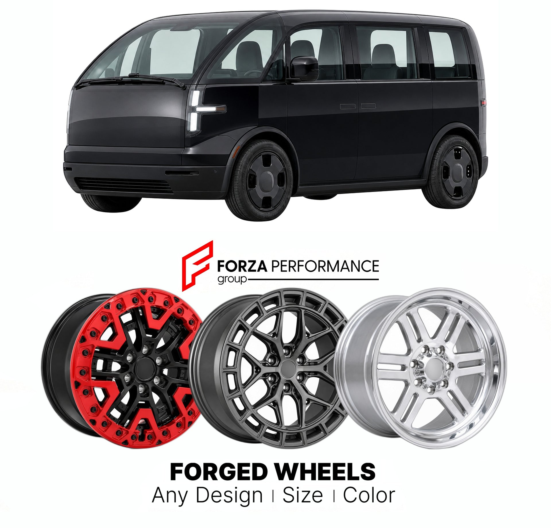 FORGED WHEELS RIMS for CANOO LIFESTYLE VEHICLE PREMIUM ANNOUNCED LOW-VOLUME 2022 - 2025

Custom forged wheels for Canoo Lifestyle Vehicle Premium Announced Low-Volume 2022 - 2025. Made-to-order monoblock, 2-piece and 3-piece rims in custom sizes, offsets, colors and finishes with guaranteed fitment.

We manufacture premium quality forged wheels rims for Canoo Lifestyle Vehicle Premium Announced Low-Volume 2022 - 2025 in any design, size, color.

THIS WHEEL DESIGN CAN BE CUSTOM-MADE FOR YOUR CAR IN ANY SIZE 