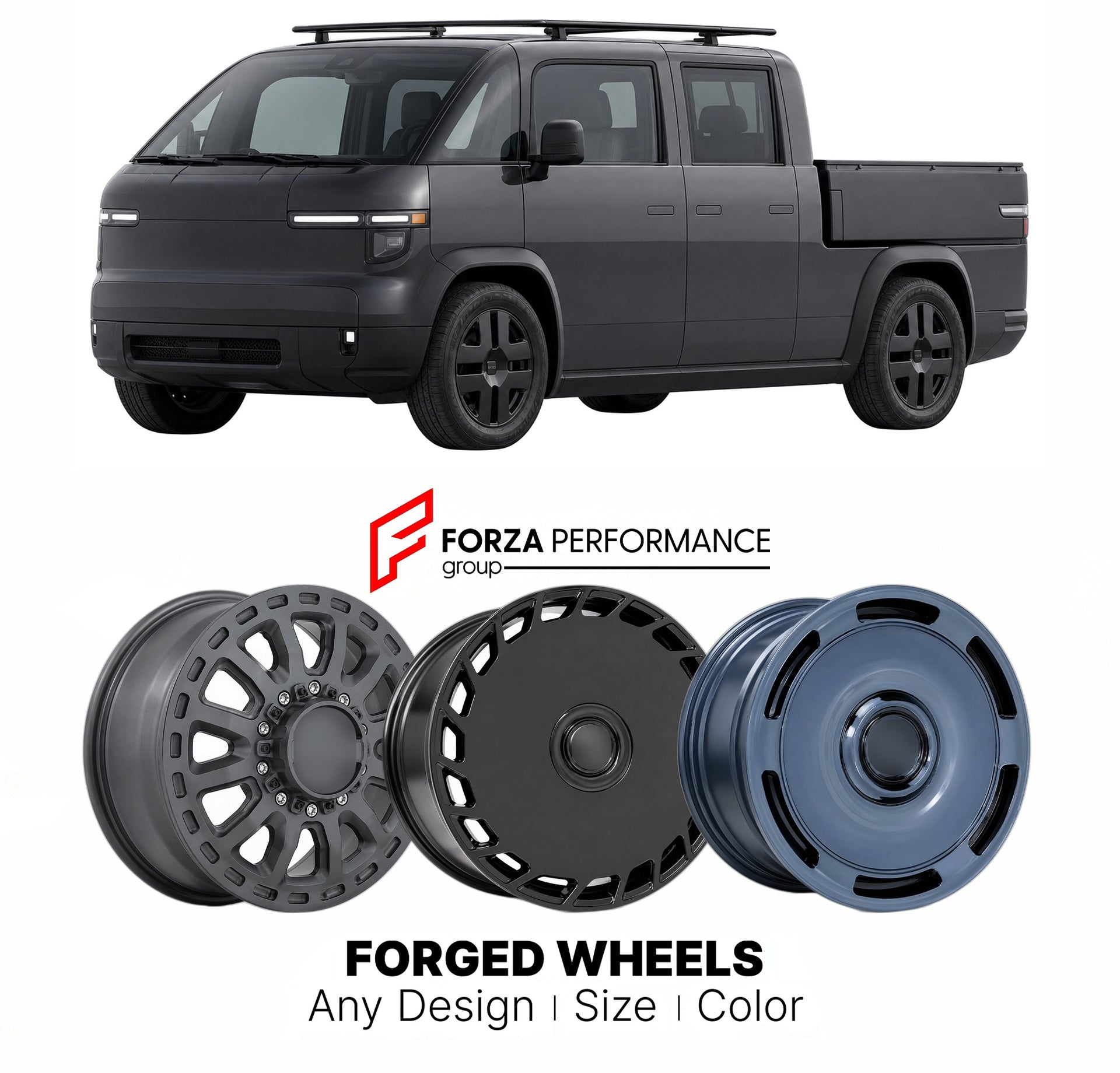 FORGED WHEELS RIMS for CANOO PICKUP TRUCK ANNOUNCED ELECTRIC 2023+

Custom forged wheels for Canoo Pickup Truck Announced Electric 2023+. Made-to-order monoblock, 2-piece and 3-piece rims in custom sizes, offsets, colors and finishes with guaranteed fitment.

We manufacture premium quality forged wheels rims for Canoo Pickup Truck Announced Electric 2023+ in any design, size, color.

THIS WHEEL DESIGN CAN BE CUSTOM-MADE FOR YOUR CAR IN ANY SIZE AND COLOR OPTIONS
Available in monoblock, 2-piece, 3-piece, duo
