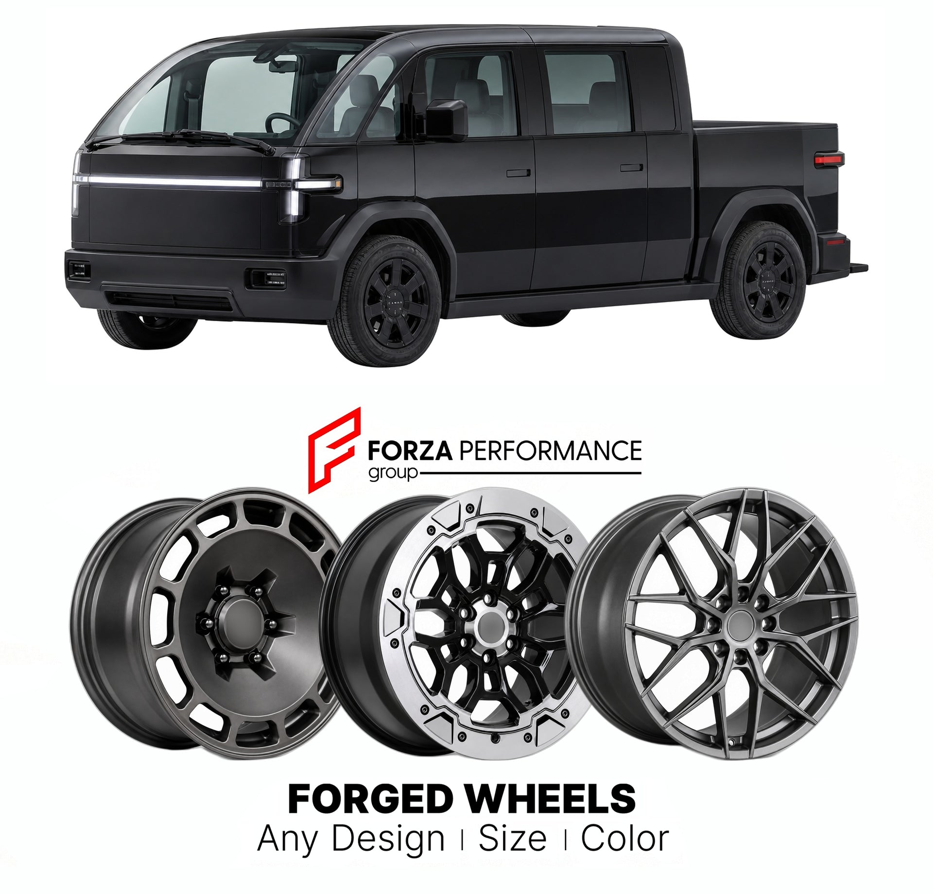 FORGED WHEELS RIMS for CANOO PICKUP TRUCK CREW CAB ANNOUNCED LOW-VOLUME 2023 - 2025

Custom forged wheels for Canoo Pickup Truck Crew Cab Announced Low-Volume 2023 - 2025. Made-to-order monoblock, 2-piece and 3-piece rims in custom sizes, offsets, colors and finishes with guaranteed fitment.

We manufacture premium quality forged wheels rims for Canoo Pickup Truck Crew Cab Announced Low-Volume 2023 - 2025 in any design, size, color.

THIS WHEEL DESIGN CAN BE CUSTOM-MADE FOR YOUR CAR IN ANY SIZE AND COLOR OP