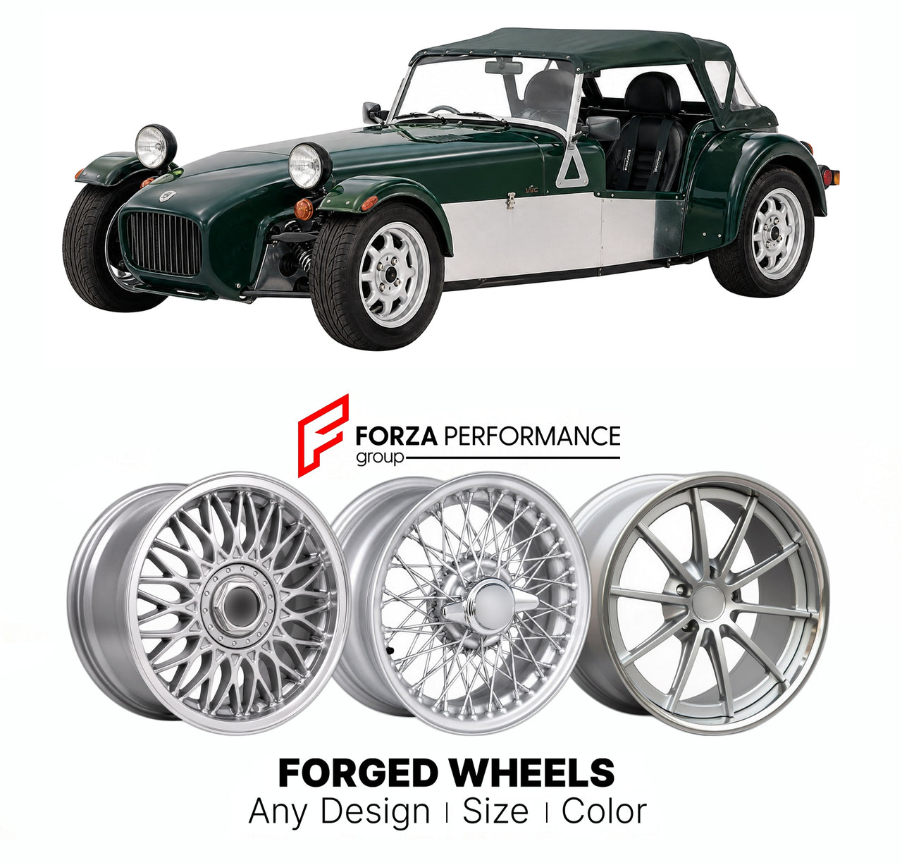 CUSTOM CLASSIC VINTAGE RESTOMOD RETRO OLD SCHOOL FORGED WHEELS RIMS for CATERHAM SEVEN ROADSPORT 1.8 VVC 1996 - 2000

Custom forged wheels for Caterham Seven Roadsport 1.8 VVC 1996 - 2000. Classic, vintage, restomod wheel designs made to order in custom sizes, offsets, colors and finishes.

We manufacture premium quality forged wheels rims for Caterham Seven Roadsport 1.8 VVC 1996 - 2000 in any design, size, color.

THIS WHEEL DESIGN CAN BE CUSTOM-MADE FOR YOUR CAR IN ANY SIZE AND COLOR OPTIONS
Available in