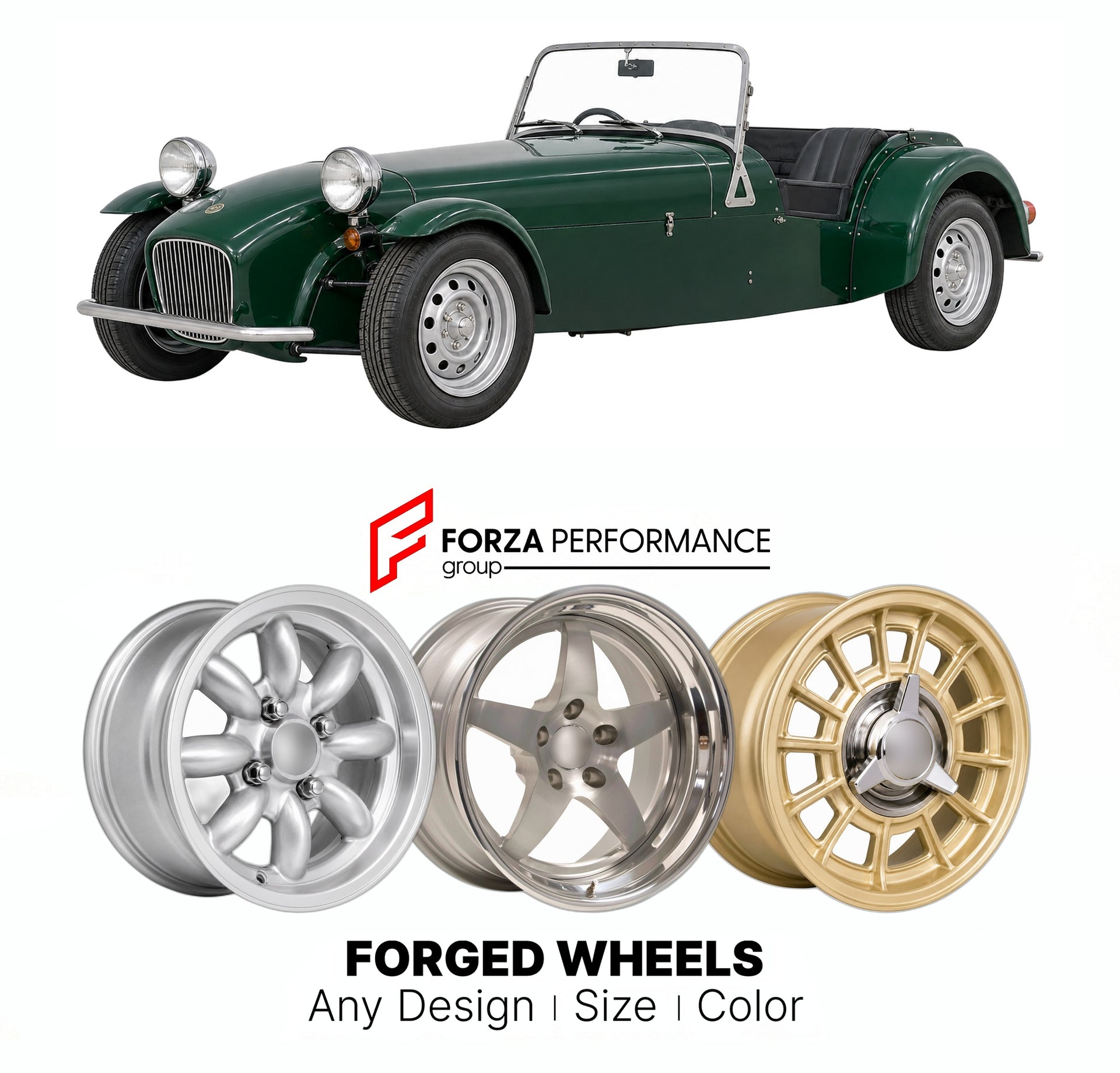 CUSTOM CLASSIC VINTAGE RESTOMOD RETRO OLD SCHOOL FORGED WHEELS RIMS for CATERHAM SEVEN SERIES 3 1973+

Custom forged wheels for Caterham Seven Series 3 1973+. Classic, vintage, restomod wheel designs made to order in custom sizes, offsets, colors and finishes.

We manufacture premium quality forged wheels rims for Caterham Seven Series 3 1973+ in any design, size, color.

THIS WHEEL DESIGN CAN BE CUSTOM-MADE FOR YOUR CAR IN ANY SIZE AND COLOR OPTIONS
Available in monoblock, 2-piece, 3-piece, duoblock, beadl
