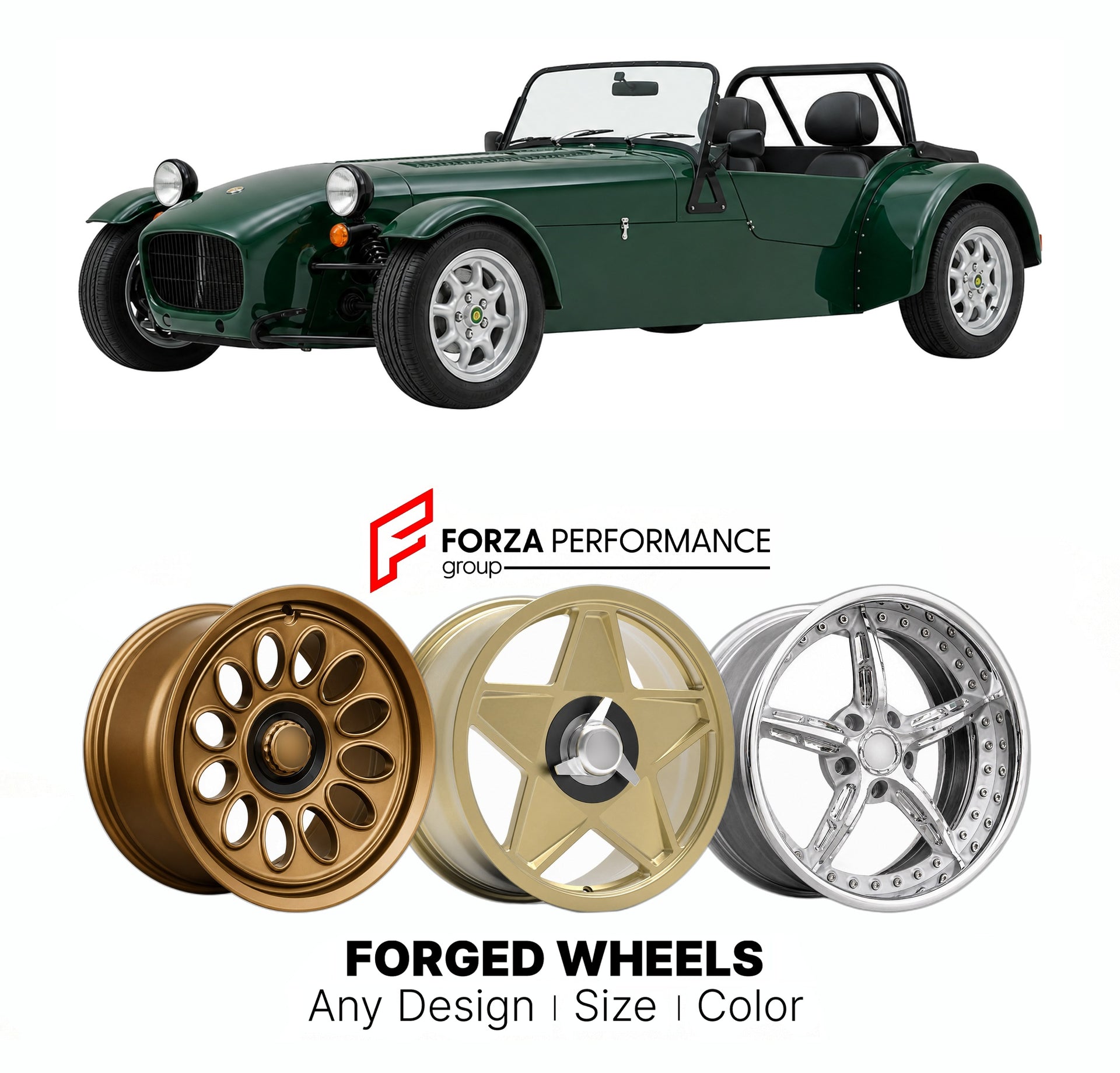 CUSTOM CLASSIC VINTAGE RESTOMOD RETRO OLD SCHOOL FORGED WHEELS RIMS for CATERHAM SEVEN SUPERLIGHT 1996+

Custom forged wheels for Caterham Seven Superlight 1996+. Classic, vintage, restomod wheel designs made to order in custom sizes, offsets, colors and finishes.

We manufacture premium quality forged wheels rims for Caterham Seven Superlight 1996+ in any design, size, color.

THIS WHEEL DESIGN CAN BE CUSTOM-MADE FOR YOUR CAR IN ANY SIZE AND COLOR OPTIONS
Available in monoblock, 2-piece, 3-piece, duoblock,