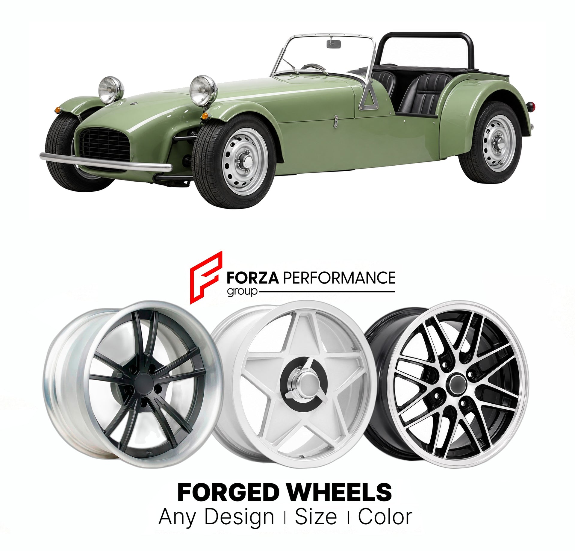 CUSTOM CLASSIC VINTAGE RESTOMOD RETRO OLD SCHOOL FORGED WHEELS RIMS for CATERHAM SUPER SEVEN 1600 GT SERIES 3 1974 - 1980

Custom forged wheels for Caterham Super Seven 1600 GT Series 3 1974 - 1980. Classic, vintage, restomod wheel designs made to order in custom sizes, offsets, colors and finishes.

We manufacture premium quality forged wheels rims for Caterham Super Seven 1600 GT Series 3 1974 - 1980 in any design, size, color.

THIS WHEEL DESIGN CAN BE CUSTOM-MADE FOR YOUR CAR IN ANY SIZE AND COLOR OPTIO