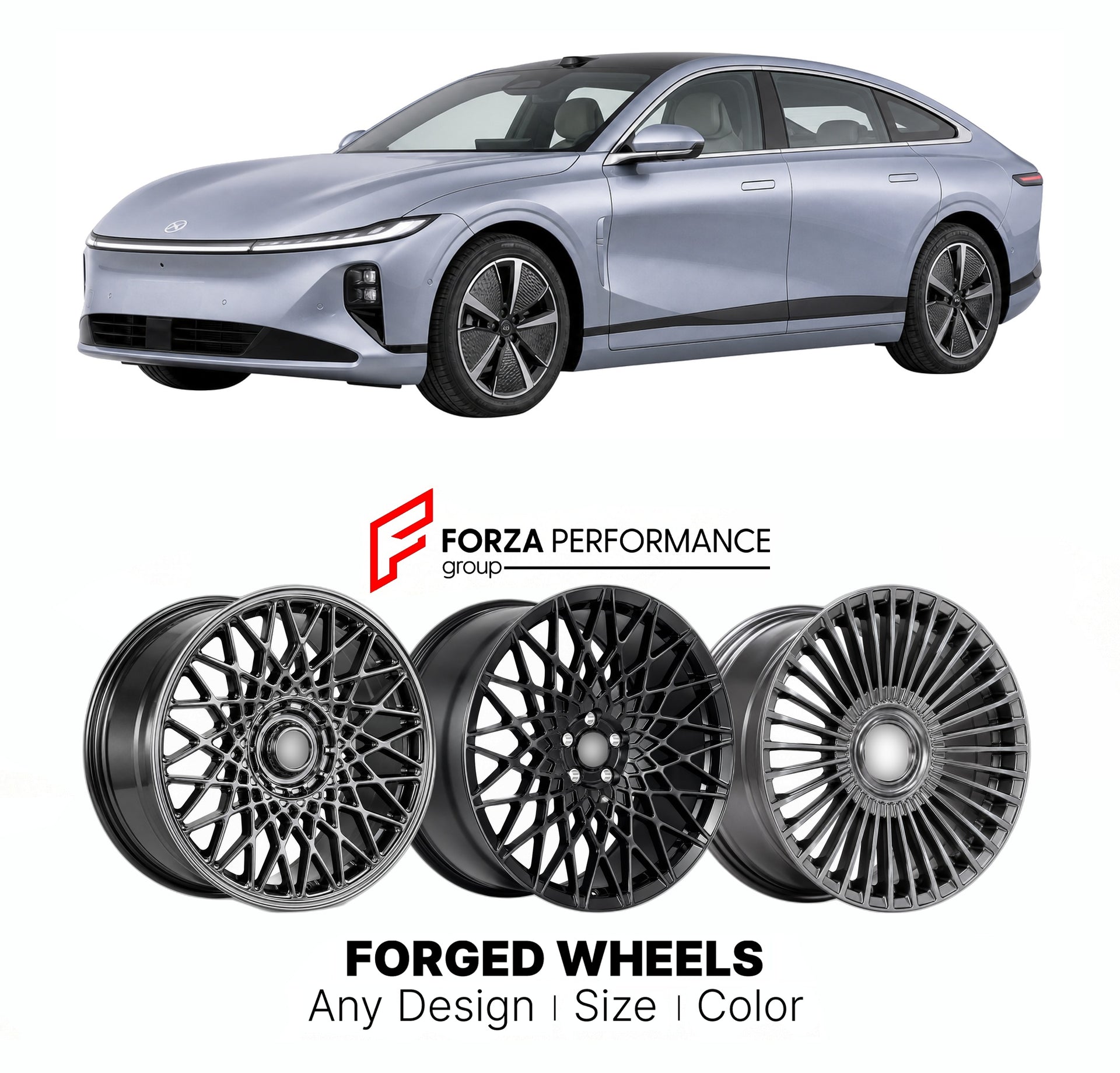 Custom forged wheels for Changan Nevo Qiyuan A07 2023+. Made-to-order monoblock, 2-piece and 3-piece wheels in custom sizes, offsets, colors and finishes with guaranteed vehicle fitment.

We manufacture premium quality forged wheels rims for Changan Nevo Qiyuan A07 2023+ in any design, size, color.

THIS WHEEL DESIGN CAN BE CUSTOM-MADE FOR YOUR CAR IN ANY SIZE AND COLOR OPTIONS
Available in monoblock, 2-piece, 3-piece, duoblock, beadlock
3D wheel renderings are provided according to the exact dimensions and