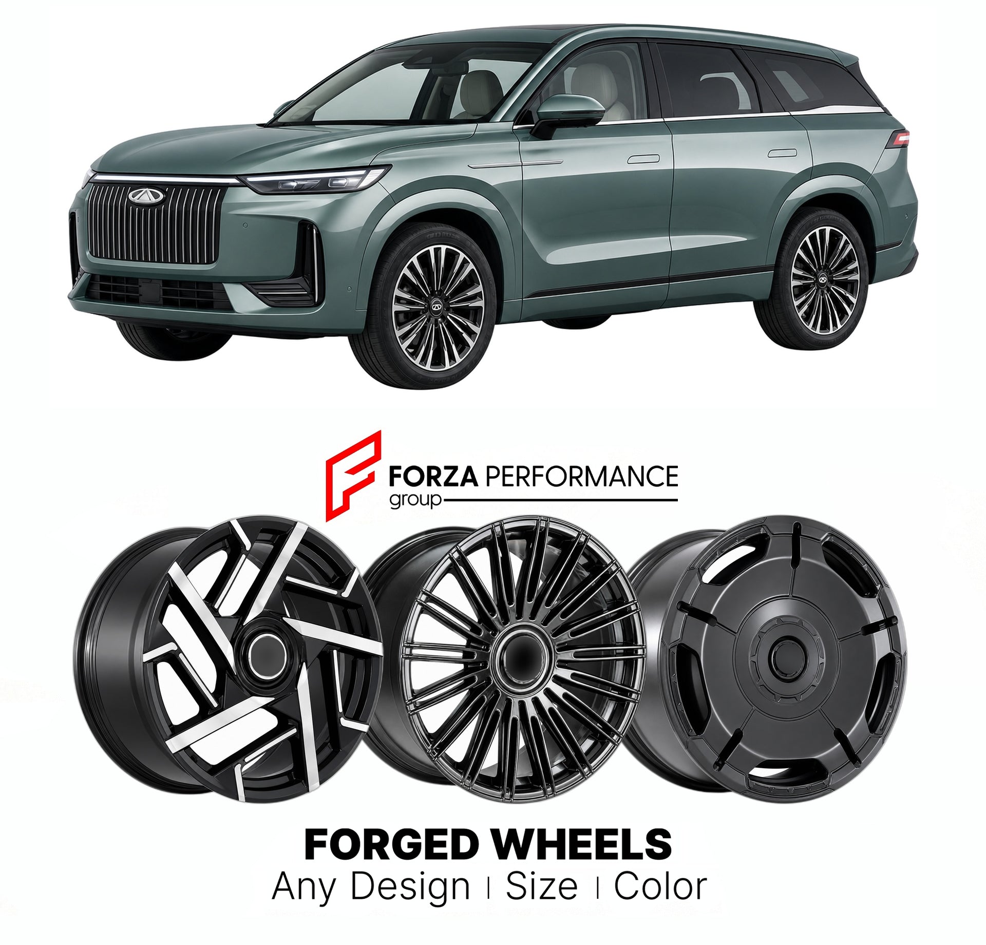 Custom forged wheels for Chery Fulwin T10 2024+. Made-to-order monoblock, 2-piece and 3-piece wheels in custom sizes, offsets, colors and finishes with guaranteed vehicle fitment.

We manufacture premium quality forged wheels rims for Chery Fulwin T10 2024+ in any design, size, color.

THIS WHEEL DESIGN CAN BE CUSTOM-MADE FOR YOUR CAR IN ANY SIZE AND COLOR OPTIONS
Available in monoblock, 2-piece, 3-piece, duoblock, beadlock
3D wheel renderings are provided according to the exact dimensions and specification