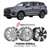 Custom forged wheels for Chery Tiggo 7 Pro 2020+. Made-to-order monoblock, 2-piece and 3-piece wheels in custom sizes, offsets, colors and finishes with guaranteed vehicle fitment.

We manufacture premium quality forged wheels rims for Chery Tiggo 7 Pro 2020+ in any design, size, color.

THIS WHEEL DESIGN CAN BE CUSTOM-MADE FOR YOUR CAR IN ANY SIZE AND COLOR OPTIONS
Available in monoblock, 2-piece, 3-piece, duoblock, beadlock
3D wheel renderings are provided according to the exact dimensions and specificati