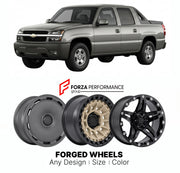 FORGED WHEELS RIMS for CHEVROLET AVALANCHE 2002 - 2006

Custom forged wheels for Chevrolet Avalanche 2002 - 2006. Made-to-order monoblock, 2-piece and 3-piece rims in custom sizes, offsets, colors and finishes with guaranteed fitment.

We manufacture premium quality forged wheels rims for Chevrolet Avalanche 2002 - 2006 in any design, size, color.

THIS WHEEL DESIGN CAN BE CUSTOM-MADE FOR YOUR CAR IN ANY SIZE AND COLOR OPTIONS
Available in monoblock, 2-piece, 3-piece, duoblock, beadlock
3D wheel renderings 