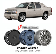 FORGED WHEELS RIMS for CHEVROLET AVALANCHE LTZ 2002 - 2013

Custom forged wheels for Chevrolet Avalanche LTZ 2002 - 2013. Made-to-order monoblock, 2-piece and 3-piece rims in custom sizes, offsets, colors and finishes with guaranteed fitment.

We manufacture premium quality forged wheels rims for Chevrolet Avalanche LTZ 2002 - 2013 in any design, size, color.

THIS WHEEL DESIGN CAN BE CUSTOM-MADE FOR YOUR CAR IN ANY SIZE AND COLOR OPTIONS
Available in monoblock, 2-piece, 3-piece, duoblock, beadlock
3D wheel