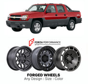 FORGED WHEELS RIMS for CHEVROLET AVALANCHE Z71 2002 - 2013

Custom forged wheels for Chevrolet Avalanche Z71 2002 - 2013. Made-to-order monoblock, 2-piece and 3-piece rims in custom sizes, offsets, colors and finishes with guaranteed fitment.

We manufacture premium quality forged wheels rims for Chevrolet Avalanche Z71 2002 - 2013 in any design, size, color.

THIS WHEEL DESIGN CAN BE CUSTOM-MADE FOR YOUR CAR IN ANY SIZE AND COLOR OPTIONS
Available in monoblock, 2-piece, 3-piece, duoblock, beadlock
3D wheel