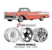 CUSTOM CLASSIC VINTAGE RESTOMOD RETRO OLD SCHOOL FORGED WHEELS RIMS for CHEVROLET BEL AIR CONVERTIBLE 1958 - 1975
Custom forged wheels for classic American muscle cars. Ideal for restomod builds, vintage restorations, and show cars. Deep dish and retro styling available.

We manufacture premium quality forged wheels rims for Chevrolet Bel Air Convertible 1958 - 1975 in any design, size, color.

THIS WHEEL DESIGN CAN BE CUSTOM-MADE FOR YOUR CAR IN ANY SIZE AND COLOR OPTIONS
Available in monoblock, 2-piece, 3