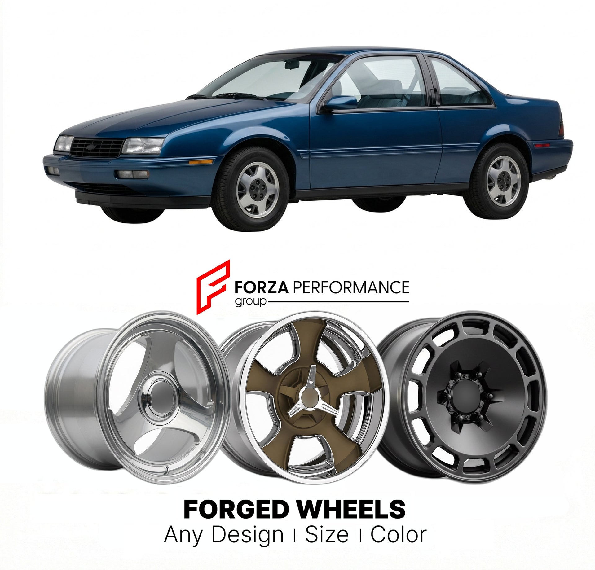 CUSTOM CLASSIC VINTAGE RESTOMOD RETRO OLD SCHOOL FORGED WHEELS RIMS for CHEVROLET BERETTA 1987 - 1990
Custom forged wheels for classic American muscle cars. Ideal for restomod builds, vintage restorations, and show cars. Deep dish and retro styling available.

We manufacture premium quality forged wheels rims for Chevrolet Beretta 1987 - 1990 in any design, size, color.

THIS WHEEL DESIGN CAN BE CUSTOM-MADE FOR YOUR CAR IN ANY SIZE AND COLOR OPTIONS
Available in monoblock, 2-piece, 3-piece, duoblock, beadlo