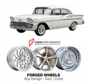 CUSTOM CLASSIC VINTAGE RESTOMOD RETRO OLD SCHOOL FORGED WHEELS RIMS for CHEVROLET BISCAYNE 1958 - 1975
Custom forged wheels for classic American muscle cars. Ideal for restomod builds, vintage restorations, and show cars. Deep dish and retro styling available.

We manufacture premium quality forged wheels rims for Chevrolet Biscayne 1958 - 1975 in any design, size, color.

THIS WHEEL DESIGN CAN BE CUSTOM-MADE FOR YOUR CAR IN ANY SIZE AND COLOR OPTIONS
Available in monoblock, 2-piece, 3-piece, duoblock, bead